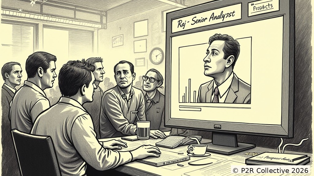 Editorial illustration for: My Coworker Is a Bot Named Raj. Raj Is Doing Great