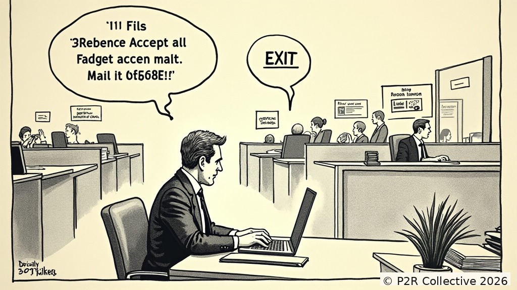 Editorial illustration for: The AI Drafted My Resignation. The Reply Was From Another AI