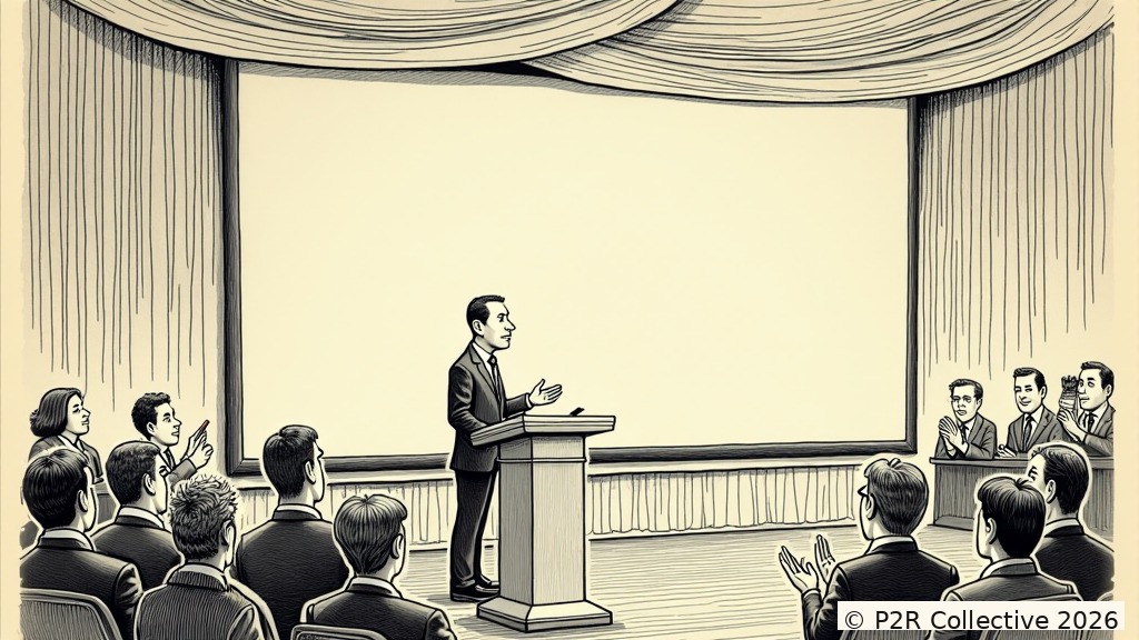 Editorial illustration for: The AI Gave My Presentation. The Room Applauded. I Stood There
