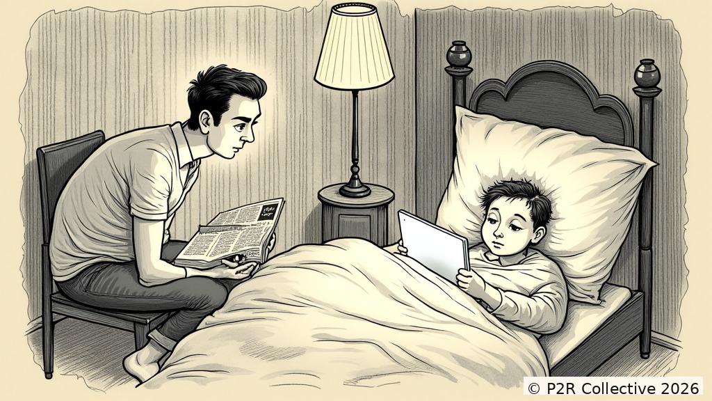 Editorial illustration for: The AI Wrote My Daughter's Bedtime Story. She Asked for It by Name