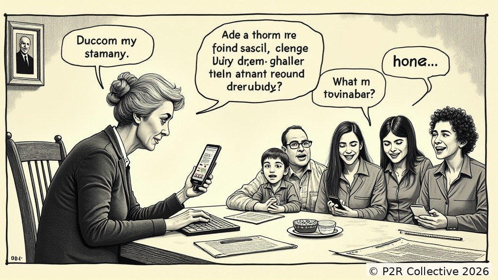 Editorial illustration for: The Algorithm Runs the Family Group Chat Now. Grandmother Has Questions