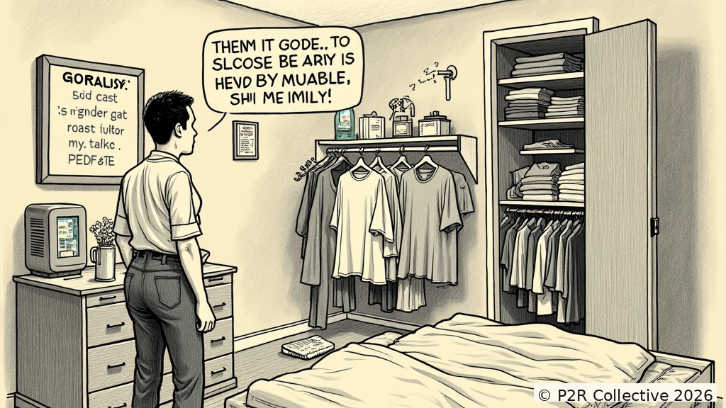 Editorial illustration for: The Bot Organized My Closet. It Found Things I Had Forgotten. It Judged Them