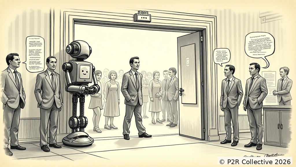 Editorial illustration for: The Chatbot Held the Door Open for Me. I Thanked It. Twice