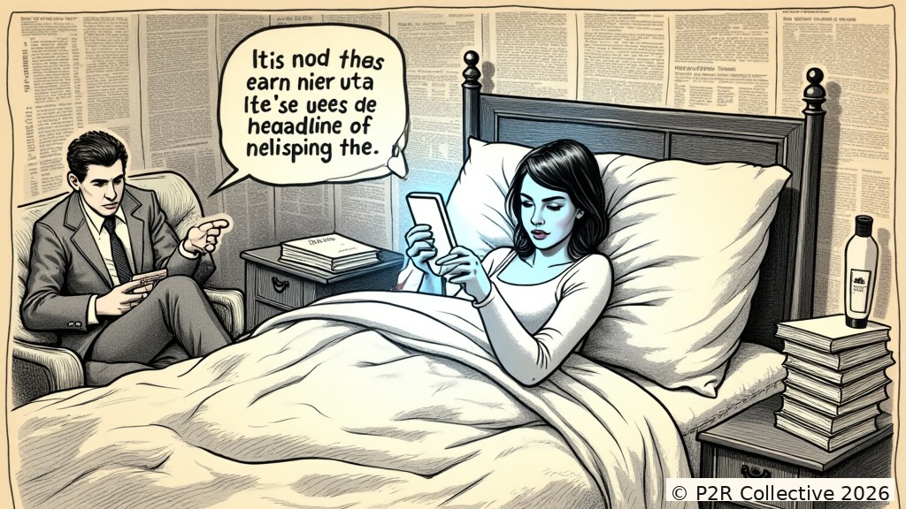 Editorial illustration for: The Feed Shows Me What I Already Think. I'm Getting Dumber